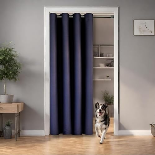 tinycurtains, Türvorhang blau 195 x 150 cm, für alle gängigen Türgrößen, Thermovorhang OHNE Stange von tinycurtains