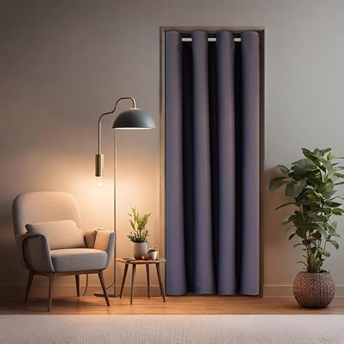 tinycurtains, Türvorhang grau 200 x 150 cm, für alle gängigen Türgrößen, Thermovorhang OHNE Stange von tinycurtains