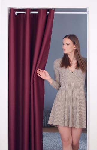 tinycurtains, Türvorhang mit Teleskopstange, einfache Montage in nur 1 Minute ohne Bohren (Türgardine beeriges rot H200 x B150 cm + Stange weiß B55-90 cm) von tinycurtains