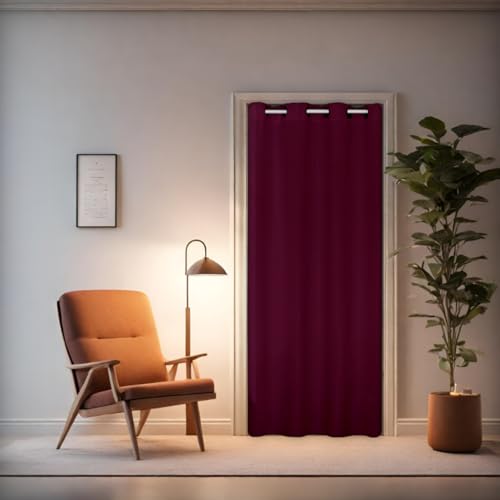 tinycurtains, Türvorhang mit Teleskopstange, einfache Montage in nur 1 Minute ohne Bohren (Türvorhang Bordeaux rot + Stange weiß, Vorhang 195 x 150 cm (HxB); Stange 70-120 cm) von tinycurtains