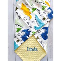 Baby Decke, Personalisierte Junge Dinosaurier Geschenk, Shower Minky Jungen Decken, Kinderwagendecke von tinyhandBabyblanket