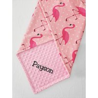 Baby Mädchen Decke, Rosa Flamingo Dot Minky Personalisierte Shower Geschenk, Monogramm Namensdecke Neugeborene Geschenk Für Kinder Tropisch von tinyhandBabyblanket