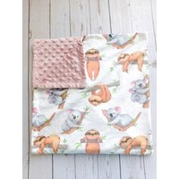 Faultier Koala Babydecke Personalisierte Baby Decke Shower Geschenk Dot Minky Monogramm Name Neugeborene Mädchen Oder Junge von tinyhandBabyblanket