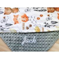 Personalisierte Babydecke Junge, Baby Junge Decke, Shower Geschenk, Neugeborene Mädchen Oder Minky Name Custom Decke Zoo von tinyhandBabyblanket