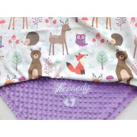Personalisierte Babydecke Mädchen Lovey Zoo Tierstickerei Name Baby Decke Shower Geschenk Neugeborene Lila von tinyhandBabyblanket