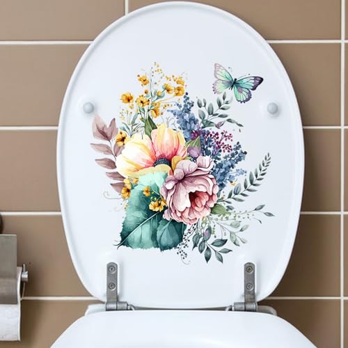 tinysiry Schmetterlings-Blumen-Toilettenaufkleber, selbstklebende Toilettendeckel-Aufkleber, Badezimmer-Wandaufkleber, Wandaufkleber, Toilettendeckel-Dekor-Aufkleber Blume von tinysiry