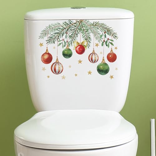 tinysiry Toilettenaufkleber, Motiv: Weihnachten, grüne Pflanzen, selbstklebender Aufkleber, festliche Heimdekoration für Badezimmer, Wandaufkleber, Toilettendeckel, Dekoraufkleber Blatt von tinysiry