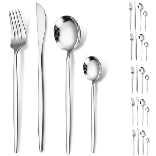 Tiokin Besteck Set 6 Personen, 24 teilig Edelstahl Besteckset, Essbesteck Set mit Messer Gabel Löffel, Hochwertiges Edelstahlbesteck, Spülmaschinenfest. von tiokin