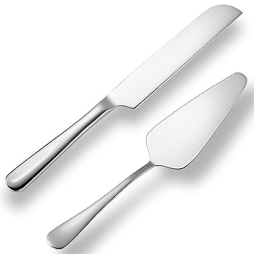 tiokin Hochzeitstorte Messer und Server Set Silber, Edelstahl Kuchen schneiden Set für Hochzeit, 2Pcs enthalten Kuchenschneider und Kuchen Server für Geburtstag, Parteien und Jubiläum von tiokin