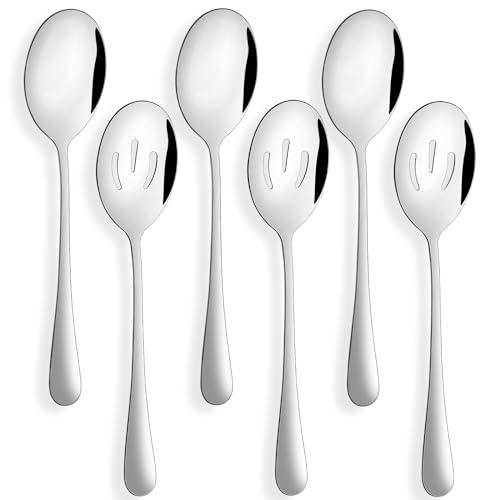 tiokin Servierlöffel, inklusive 3 Servierlöffel und 3 Schlitzlöffel, 8.7Inch(22,1 cm) großes Edelstahl-Servierutensilien-Set, Servierlöffel-Set für Buffet, Partys, Bankett, Kochen, Küche, 6 Stück von tiokin