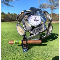 Umfunktionierte Golf Club Uhr Komplett Mit Personalisierten Divot Reparatur Werkzeug Zigarre Halter, Golfer Geschenk, Vatertag, Bester Mann von tiposcreations