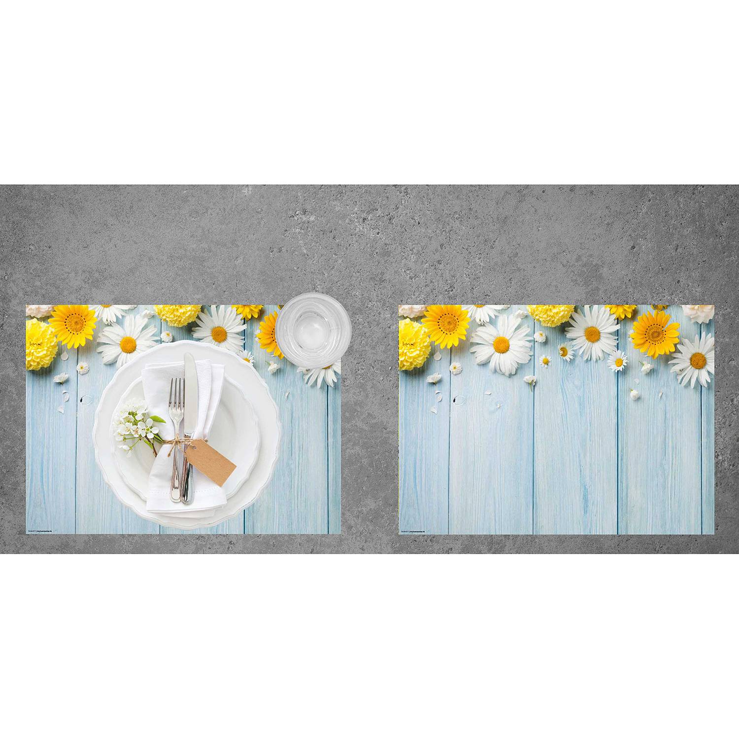 Tischset Blumen auf Holztisch (12er-Set) von tischsetmacher