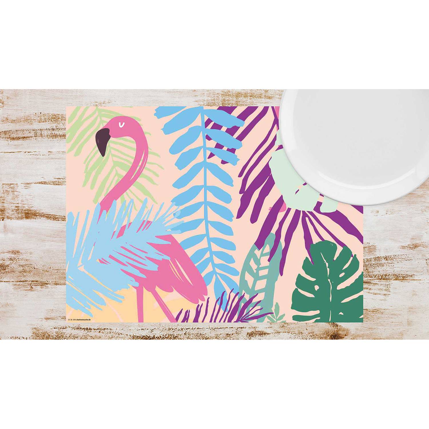 Tischset Flamingo mit Palmen (12er-Set) von tischsetmacher