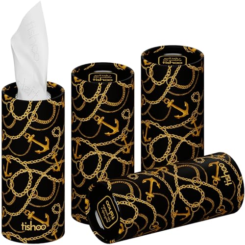 tishoo extra weiche 4-lagig Taschentücher mit Feuchtigkeitscreme | für Becherhalter im Auto, Zuhause und Reisen | 16 Tuben in kunststofffreier Verpackung | Black/Chains von tishoo