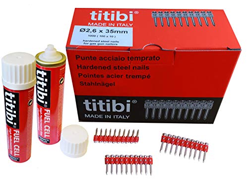 2 x Gas Kartuschen P700 + 1000 titibi Nägel für: Gas Nagler Spit Pulsa 700P/700E (Ø 2,6 x 40mm) von titibi
