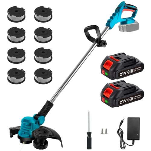Elektrischer Rasentrimmer Mit 8 Köpfen + 2 X 2600 MAh Akkus, 5-Gang-Einstellung, Akku Rasentrimmer, Gartenkantenschneider, Freischneider, Unkrautwacke, Gartenmähen von tivekeo