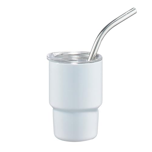 Mini-Becher aus Edelstahl, Reisebecher, tragbarer Autobecher mit Deckel und Strohhalm, kleine Wasserflasche, Kaffeetasse, Trinkgeschirr, Edelstahl, Autobecher, langlebig, abnehmbarer Strohhalm, von tixoacke