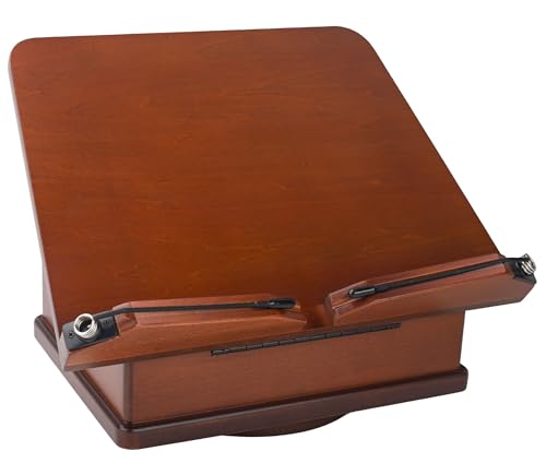 Großer Buchständer aus Holz mit Karussellsockel – verstellbarer Buchhalter mit Aufbewahrungsbox und magnetischem Ständer – 360° drehbarer Buch-Organizer aus Holz für Kochbuch (Dark Cherry) von tjBally