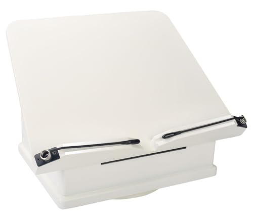 Großer Buchständer aus Holz mit Karussellsockel – verstellbarer Buchhalter mit Aufbewahrungsbox und magnetischem Ständer – 360° drehbarer Buch-Organizer aus Holz für Kochbuch (White) von tjBally