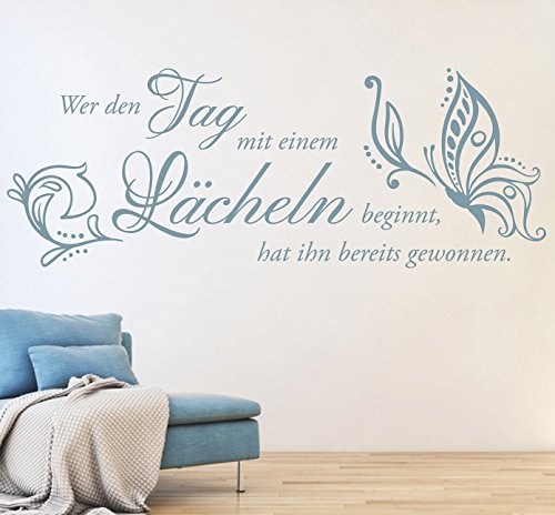 NEU tjapalo® w-pkm233 Wandtattoo wer den tag mit einem lachen beginnt Wandtattoo Wohnzimmer Sprüche lächeln (B100 x H34cm) von tjapalo