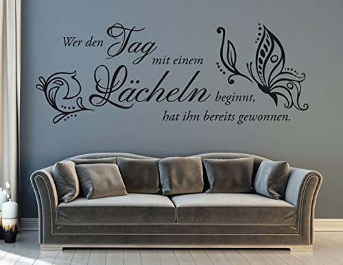 XL tjapalo® s-pkm233 Wandtattoo wer den tag mit einem lachen beginnt Wandtattoo Wohnzimmer Sprüche lächeln (B130xH39cm) von tjapalo