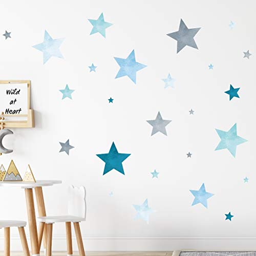 tjapalo® 160St.Große blaue Sterne Sticker Baby Wandtattoo Sterne blau Kinderzimmer Sterne deko Aquarell wie gemalt, Farbe: V94 Blau von tjapalo