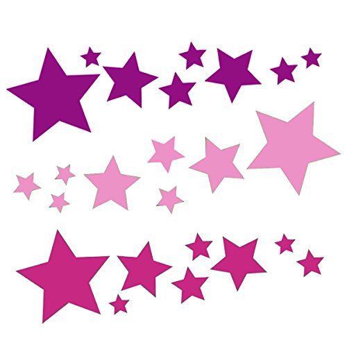 tjapalo® 24 Sterne Set Aufkleber auto Sterne Sticker Fenster Weihnachtsdekoration Baby Wandtattoo Kinder Autoaufkleber lila rosa pink von tjapalo