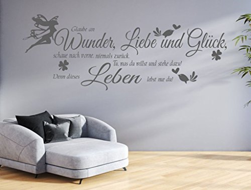 tjapalo® GR-pk132a Wandtattoo Wohnzimmer Wandtatoo Spruch Glaube an Wunder Liebe Glück Flur Wandspruch (B130 x H39 cm) von tjapalo