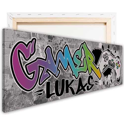 tjapalo® Leinwand mit Namen Deko gaming Bild mit Namen personalisiert gaming Wanddeko gamer Bild für die Wand Wandbild Jugendzimmer gamer Wandbild gaming zimmer Bilder für Teenager, Farbe: vr210 von tjapalo