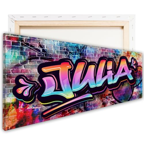 tjapalo® P90 Leinwandbild Graffiti Jugendzimmer Bild mit Namen Coole Bilder für Teenager Cool Graffiti Bild Kinderzimmer Mädchen Wandbild groß Leinwand mit Namen Mädchen, Größen Name: B120xH40cm von tjapalo