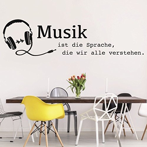 tjapalo® S-pkm108 Flur Wandspruch Wandtattoo Wohnzimmer Wandtatoo Musik ist die Sprache die wir alle verstehen (B 100 x H 34cm) von tjapalo