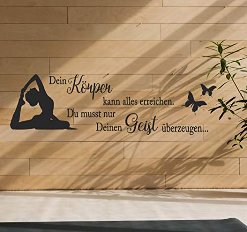 tjapalo® TK49 wandtattoo Motivation Sport Motivationssprüche Wandaufkleber Fitness Dein Körper kann alles erreichen, du musst nur deinen Geist überzeugen, Größe: B130xH36cm, Farbe: lindgrün von tjapalo