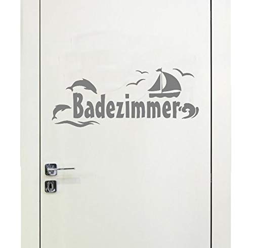 tjapalo® TK52 Türschild Badezimmer selbstklebend Türaufkleber Badezimmertür Fliesenaufkleber Bad Wandtattoo maritim, Größe: B50 x H21cm, Farbe: dunkelgrau von tjapalo