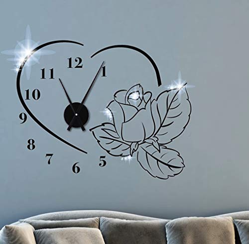 tjapalo® TKU7 Wanduhr Wohnzimmer Schlafzimmer Aufkleber Wandtattoo Uhr mit Uhrwerk Wandaufkleber Wandsticker Liebe Romantik, Größe: B73xH58cm (+Uhrwerk Silber), Farbe: Silber von tjapalo