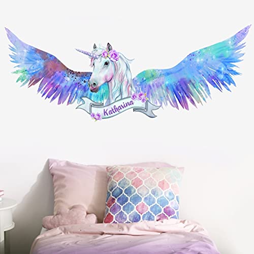 tjapalo® Vr5 Mädchen Wandtattoo Einhorn Name Wandtattoo Kinderzimmer Mädchen Name Wandtattoo Einhorn Aquarell mit Namen und Glitzer, Größe: B75xH30cm von tjapalo