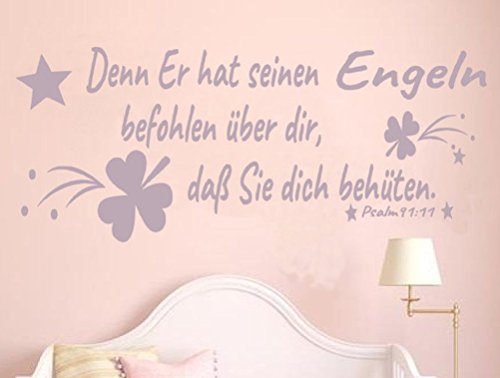 tjapalo® Wandtattoo Kinderzimmer Psalm 91 Vers 11 Bibelspruch Aufkleber Wandsticker Denn er hat seinen Engeln a-pk65 (B120 x H51 cm) von tjapalo