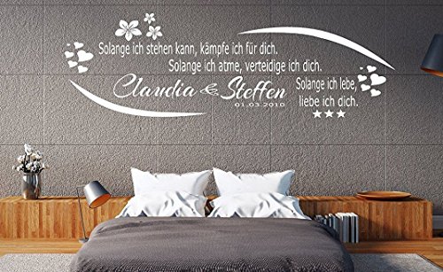 tjapalo® a-pk78 Wandtattoo Schlafzimmer Wandtatoo Wohnzimmer Wandtattoo mit Namen Jahrestag Wandspruch Spruch so lange ich lebe Liebe ich Dich mit 2 Wunschnamen und Datum (B160 x H50cm(normal)) von tjapalo