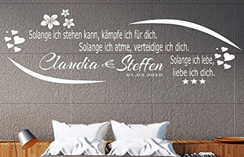 tjapalo® a-pk78 Wandtattoo Schlafzimmer Wandtatoo Wohnzimmer Wandtattoo mit Namen Jahrestag Wandspruch Spruch so lange ich lebe Liebe ich Dich mit 2 Wunschnamen und Datum (B190 x H58cm(Top)) von tjapalo