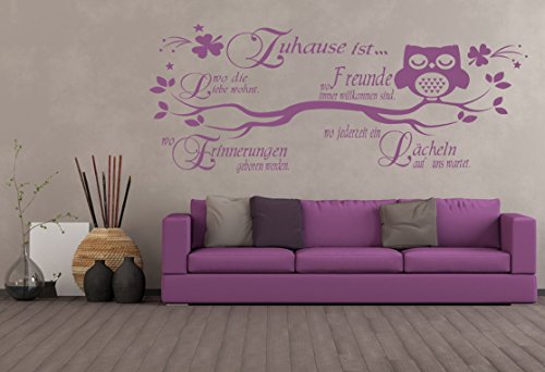 tjapalo® a-pk79 Wandtattoo Wohnzimmer Wandsprüche Zuhause ist wo die Liebe wohnt mit Eule auf Ast (B150 x H58 cm) von tjapalo