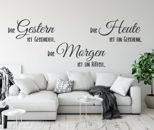 tjapalo® a116 Wandtattoo Gestern ist Geschichte Wandtattoo Wohnzimmer Sprüche Zitate Wandsticker Flur modern, Farbe: Schwarz, Größe: B58xH21cm von tjapalo