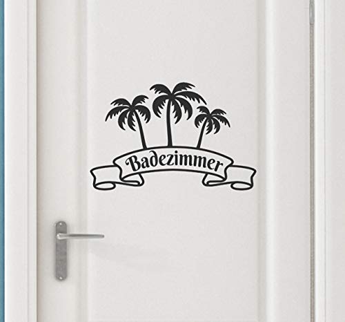 tjapalo® a177 Türschild Badezimmer selbstklebend Türaufkleber Badezimmertür Fliesenaufkleber Bad Wandtattoo Palmen Aufkleber, Größe: B30 x H20cm, Farbe: Schwarz von tjapalo