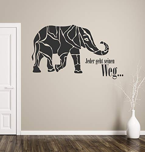 tjapalo® a179 Wandtattoo Elefant jeder geht seinen weg wandtattoo wohnzimmer spruch zitate Wandsticker Flur und Diele, Farbe: Beige, Größe: B58xH34cm von tjapalo
