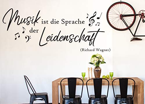 tjapalo® a18 Wandtattoo musik noten Wandaufkleber Wohnzimmer Wandtattoo Spruch Musik ist die Sprache der Leidenschaft, Farbe: Schwarz, Größe: B120xH49cm von tjapalo