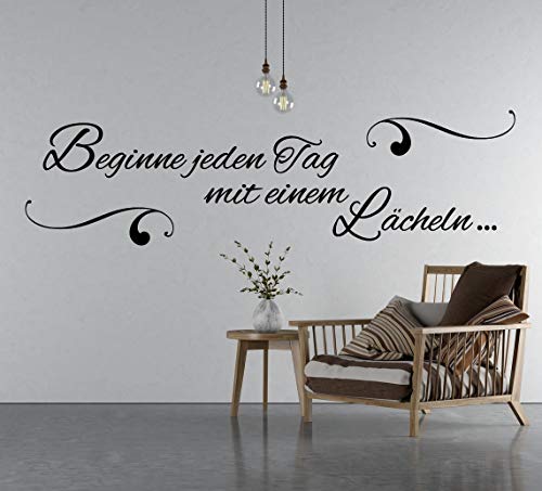 tjapalo® a272 Wandtattoo Wohnzimmer spruch Zitate Wandaufkleber beginne jeden Tag mit einem Lächeln, Farbe: Schwarz, Größe: B190xH52cm von tjapalo