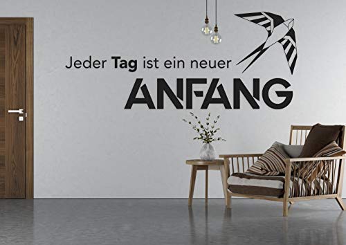 tjapalo® a28 Wandtattoo jeder Tag ist ein neuer Anfang Wandsticker Wandsprüche für Wohnzimmer Spruch, Farbe: Weiß, Größe: B90 x H36cm von tjapalo