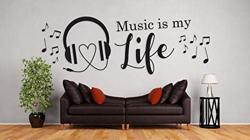 tjapalo® a32 Deko Wandspruch Wandtattoo Musik Wohnzimmer Musikspruch Jugendzimmer Musik ist mein Leben Wandtattoo Music is my Life, Größe: B150xH50cm, Farbe: schwarz von tjapalo