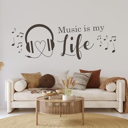 tjapalo® a32 Deko Wandspruch Wandtattoo Musik Wohnzimmer Musikspruch Jugendzimmer Musik ist mein Leben Wandtattoo Music is my Life, Größe: B58xH20cm, Farbe: beige von tjapalo