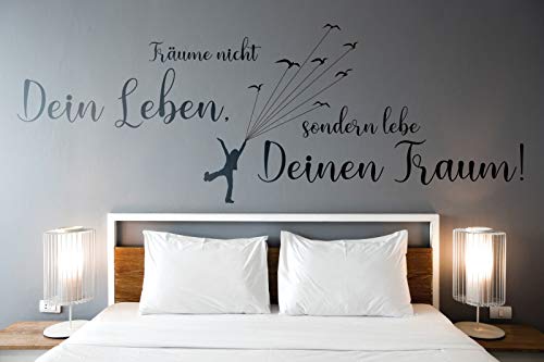 tjapalo® a7 wandtattoo träume nicht dein leben sondern lebe deinen traum Wandsticker Wandaufkleber Wohnzimmer Wandtattoo Schlafzimmer sprüche, Farbe: Schwarz, Größe: B130xH47cm von tjapalo