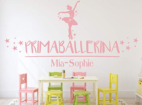 tjapalo® a75 wandtattoo Mädchenzimmer name Wandtattoo Ballerina mädchen mit Namen, Farbe: hellrosa, Größe: B120xH58cm von tjapalo