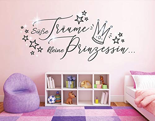 tjapalo® dgr-pkm478 Wandtattoo Süße Träume kleine Prinzessin mit Glitzersteinen Wandaufkleber Mädchen Prinzessin Kinderzimmer Wandsticker B140xH58cm von tjapalo